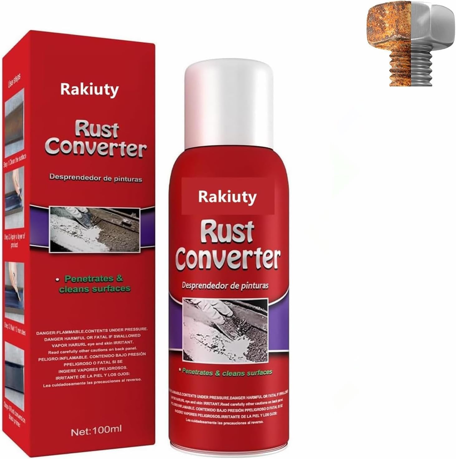 Rakiuty Metal Rust Remover,Rostschutzmittel Für Metall,Rostumwandler Metallic,Profi-Rostumwandler,Rostentferner Sprayer,Rostlöser Spray,für Metall/Fahrrad/Auto/Fahrradkette,100ml Rakiuty Metal Rust Remover,Rostschutzmittel Für Metall,Rostumwandler Metallic,Profi-Rostumwandler,Rostentferner Sprayer,Rostlöser Spray,für Metall/Fahrrad/Auto/Fahrradkette,100ml von Rakiuty