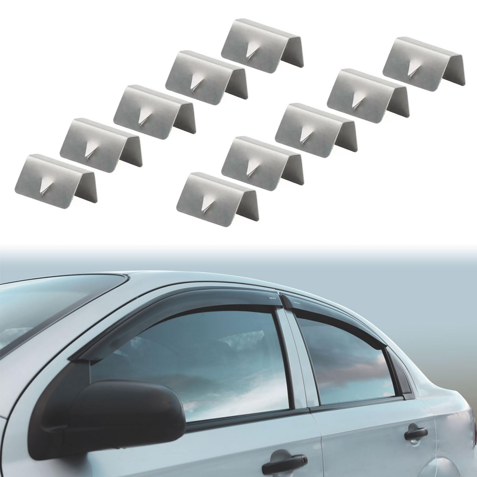 Rakiuty Wind Deflector Clips, Wind/Rain Deflector Fitting Clips, 10 Pcs Stainless Steel Windshield Clip, Rain Eyebrow Clip, Windscreen Slot Fixing Clip Compatible von Rakiuty