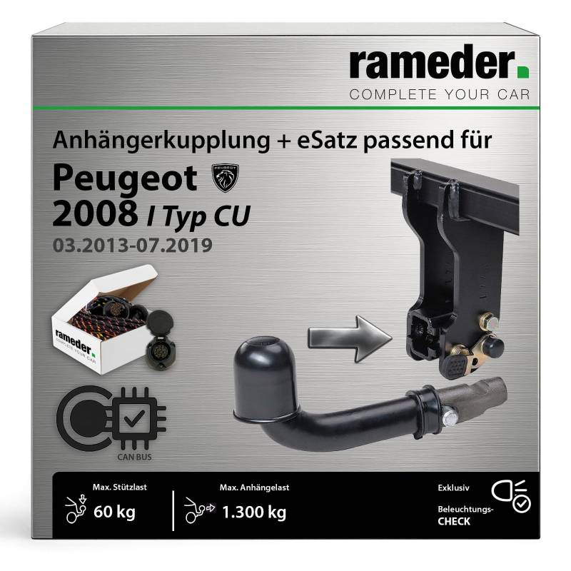Anhängerkupplung abnehmbar Auto-Hak passend für Peugeot 2008 I Typ CU Baujahr: 2013-2019 inkl. 13 poligem spezifischen CAN-Bus Elektrosatz | rameder. Komplettsatz - SEMIAUTOMATIC von Rameder
