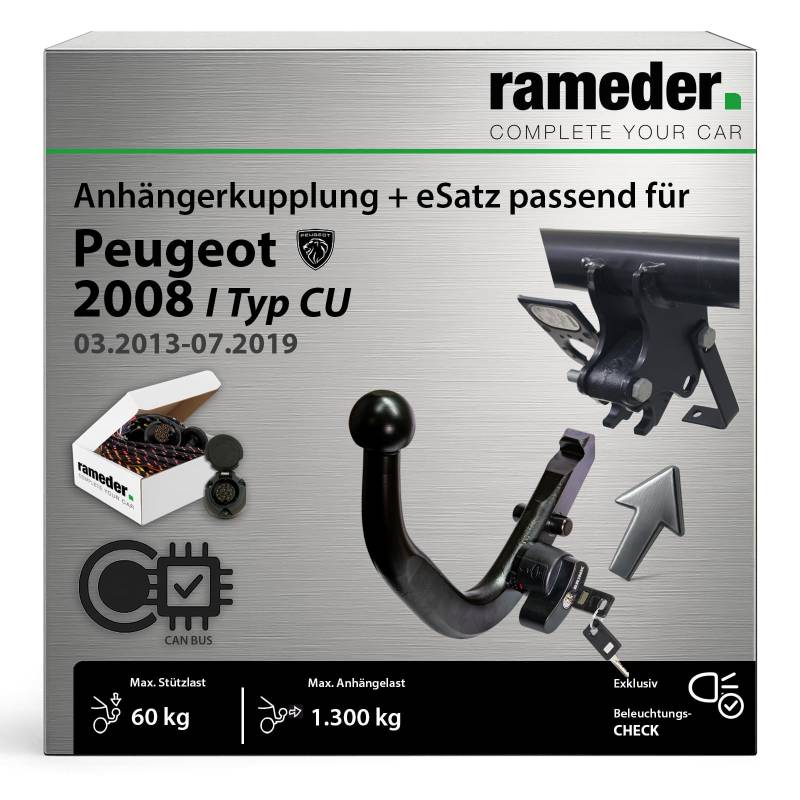 Anhängerkupplung abnehmbar Brink passend für Peugeot 2008 I Typ CU Baujahr: 2013-2019 inkl. 13 poligem spezifischen CAN-Bus Elektrosatz | rameder. Komplettsatz - BMA von Rameder