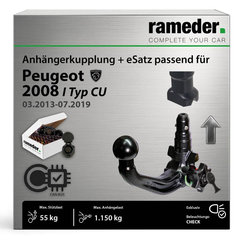 Anhängerkupplung abnehmbar Westfalia passend für Peugeot 2008 I Typ CU Baujahr: 2013-2019 inkl. 13 poligem spezifischen CAN-Bus Elektrosatz | rameder. Komplettsatz - A40V von Rameder