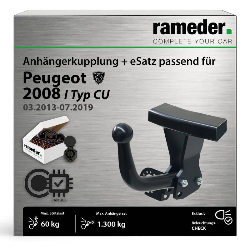 Anhängerkupplung starr Auto-Hak passend für Peugeot 2008 I Typ CU Baujahr: 2013-2019 inkl. 13 poligem spezifischen CAN-Bus Elektrosatz | rameder. Komplettsatz - AH-F20 von Rameder