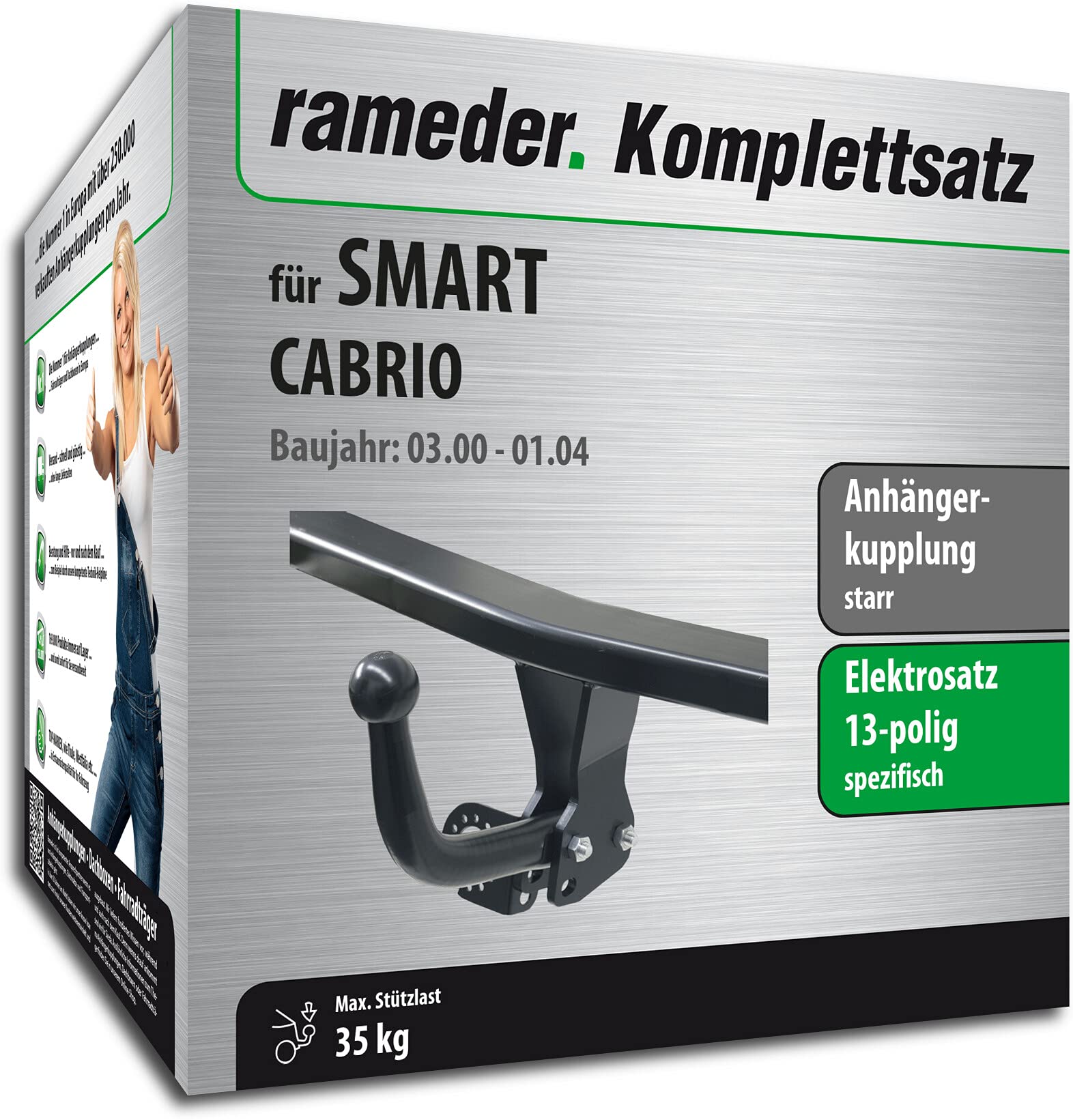 Rameder Set, Anhängerkupplung starr + 13pol Elektrik kompatibel für SMART Cabrio (117824-00872-2) von Rameder