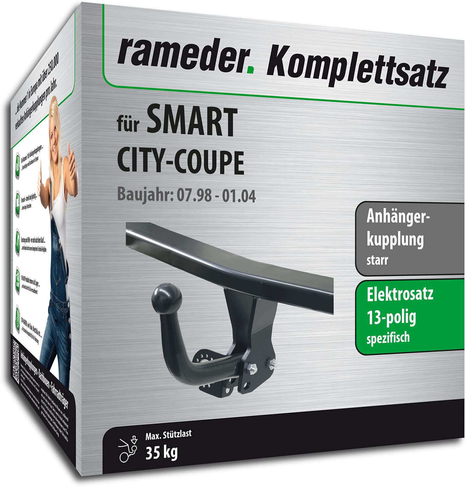 Rameder Set, Anhängerkupplung starr + 13pol Elektrik kompatibel für SMART City-Coupe (117824-03401-1) von Rameder
