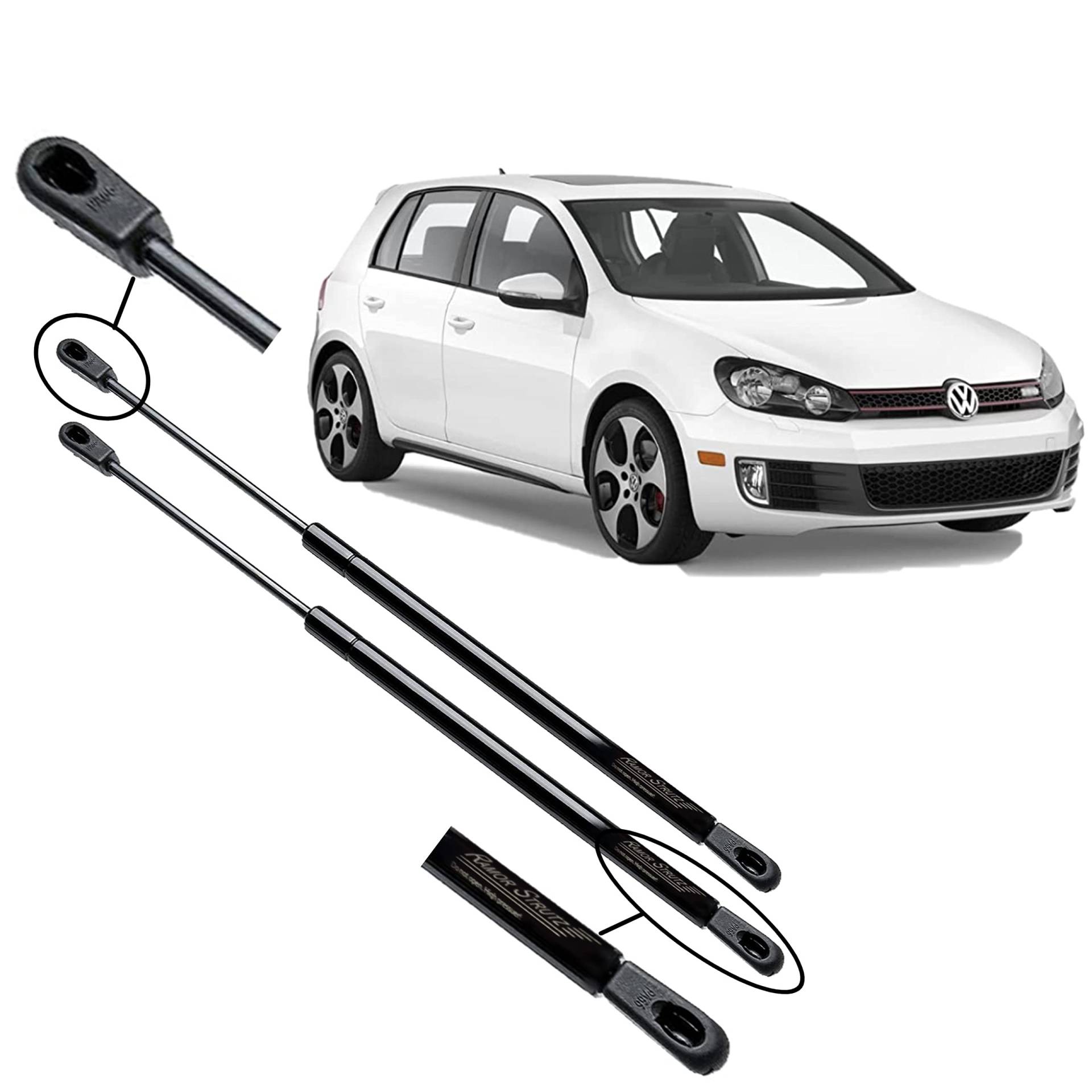 Ramor Strutz 2x Gasfeder Dämpfer Heckklappe Kompatibel mit VW Golf mk6 Fließheck (A6, 5K) 2008-2012. Gasdruckfeder Heckklappendämpfer Ersatz für 5K6827550D und Andere. von Ramor Strutz