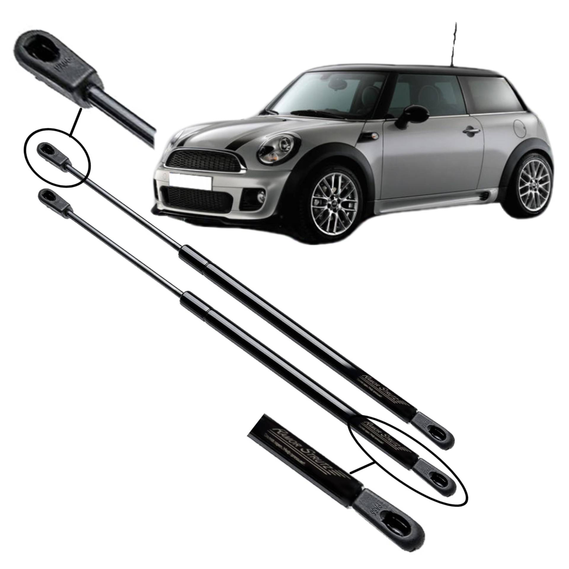Ramor Strutz 2x Gasfeder Dämpfer Heckklappe Kompatibel mit BMW Mini One und Cooper R56 2006-2014. Gasdruckfeder Heckklappendämpfer Ersatz für 51247148902 und Andere. von Ramor Strutz