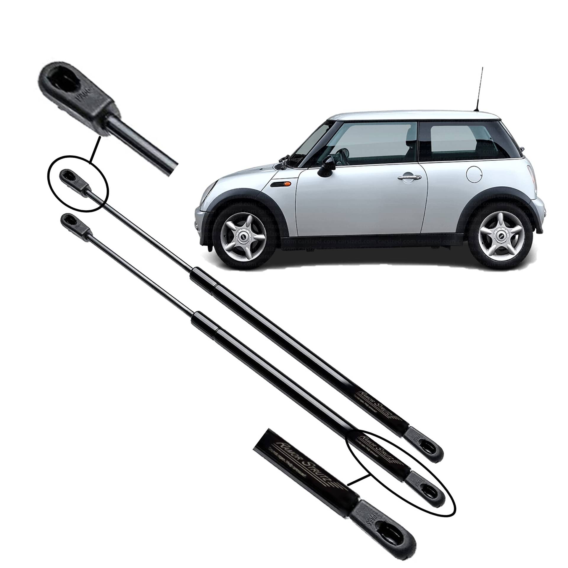 Ramor Strutz. 2 Gasdruckfedern für die Heckklappe, Kompatibel mit Mini One + Cooper R50,R53 2001-2006. Ersatz für 41626801258 von Ramor Strutz