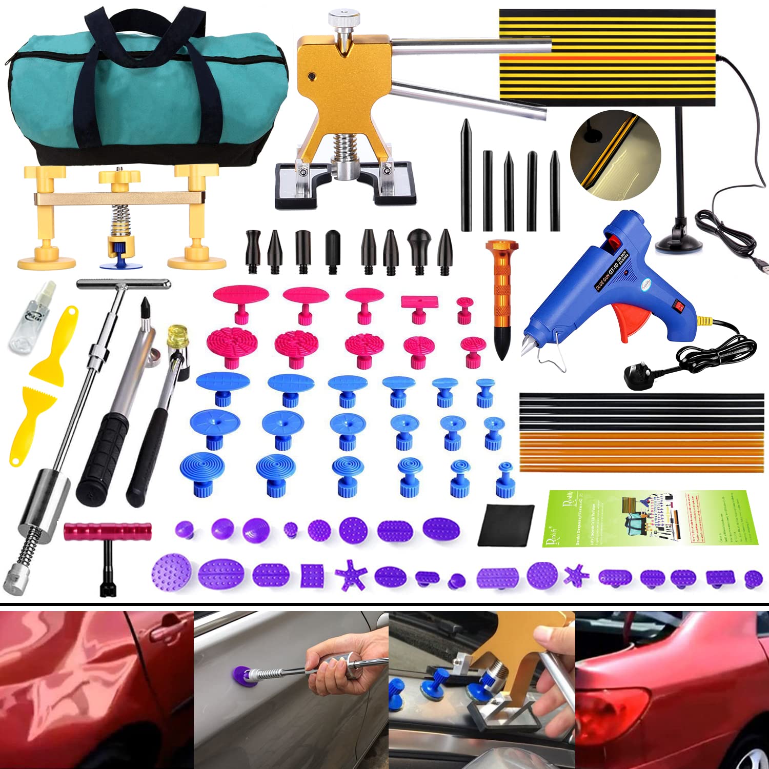 Randalfy 89-teiliges DIY-Dellen-Reparatur-Werkzeug-Set, lackfreie Dellenabzieher, Gleithammer für Auto, Hagelschäden, Dellen und Ding-Entferner von Randalfy
