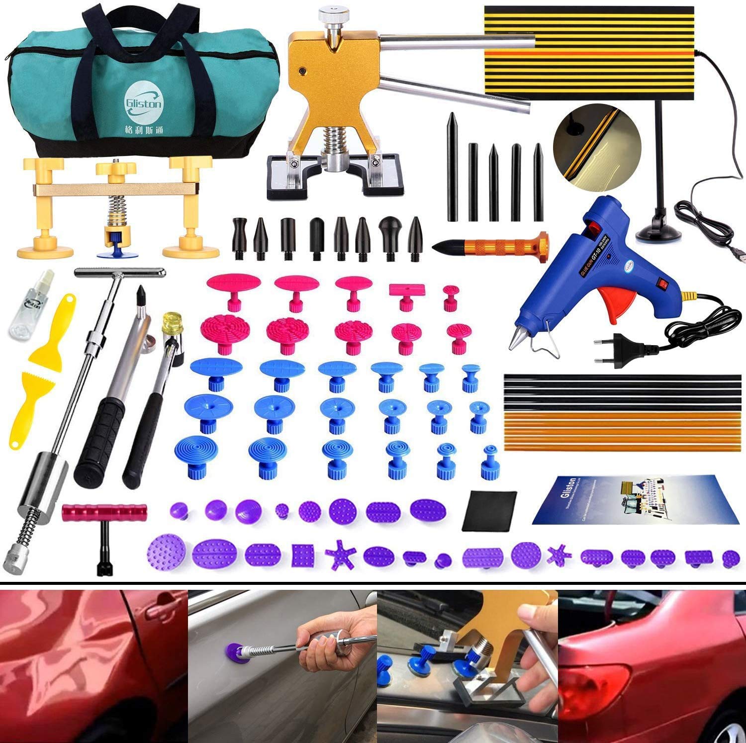 Randalfy DIY Paintless Ausbeulwerkzeug Dent Repair Kit 89er Dellen Reparaturset Dent Puller Gleithammer für Auto Hagelschaden Dent & Ding Remover von Randalfy