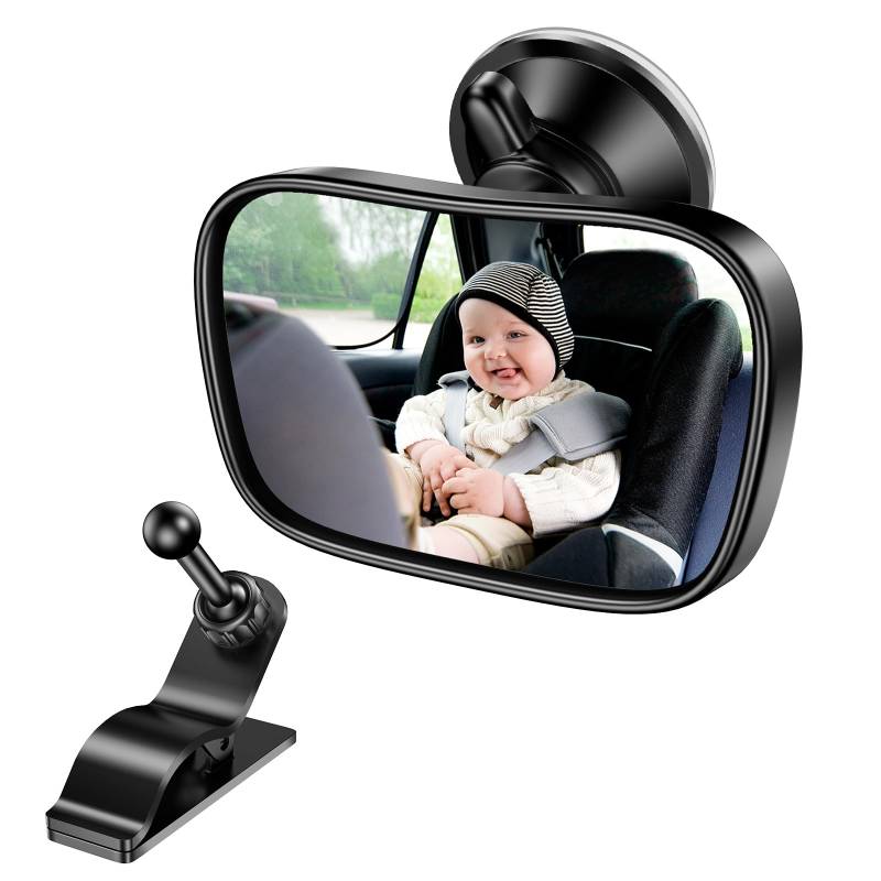 Range Tour Rücksitzspiegel Auto für Baby, 360° Schwenkbar Bruchsicheres Rücksitzspiegel mit Saugnäpfe und Klammer, Car Rückspiegel für Kinderschale Rückwärtssitz für Meisten Auto(8.8 * 5.7cm) von Range Tour
