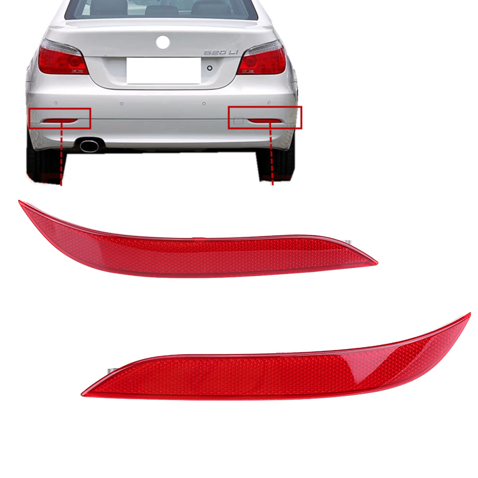 1 Paar Auto Reflektor links und rechts Heckstoßstange Reflector Kompatibel rotes Licht-Kit für 5er E60 2003-2007 63146915039 63146915040 25.5 * 3cm von Rankomu