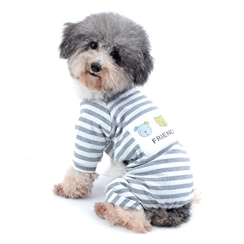 ranphy Kleiner Hund/Katze Outfits Pet Kleidung aus Baumwolle Weiß gestreift Neutral Jumpsuit für Puppy von Ranphy