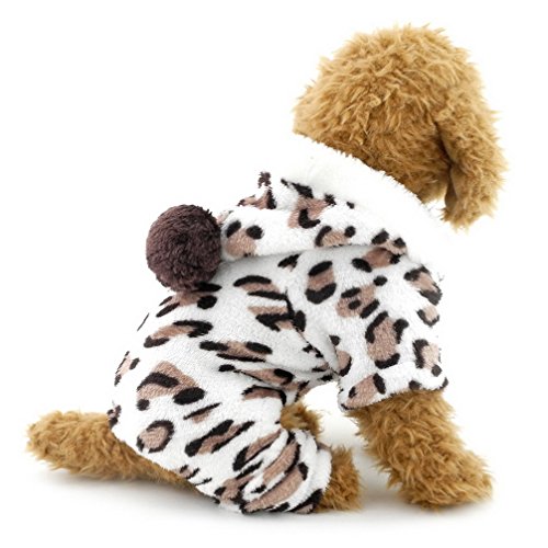 ranphy Kleiner Hund Flanell Schlafanzüge Leopard Outfits weicher Samt Hund Schlafanzüge Chihuahua Hoodie Vierbein Jumpsuit Winter Yorkie Kleidung von Ranphy