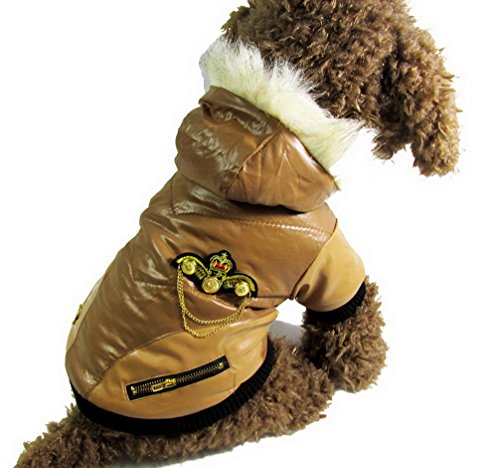 ranphy Kleiner Hund Katze PU Leder Jacke Bomber Winter Hundemantel Fleece gefüttert Patch Warm Apparel Chihuahua Hoodies von Ranphy