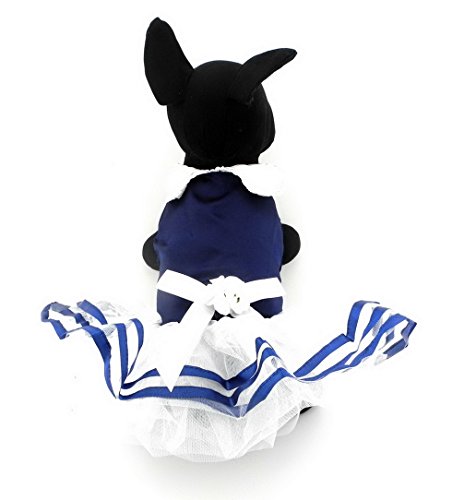 ranphy Kleiner Hund Katze Tutu Kleid Prinzessin Spitze Rock Yorkie Kleidung für weiblich, Satin abgestuftes, Sommer Shirt, Marineblau Streifen von Ranphy