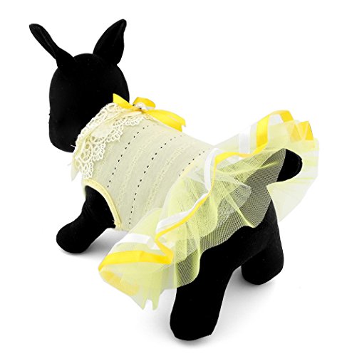 ranphy Kleiner Hund Kleidung für Mädchen Sommer Baumwolle Mesh Hund Tutu Kleid Blumenmuster Spitze Kragen Schleife von Ranphy