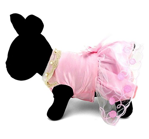 ranphy Kleiner Hund Kleidung für Mädchen Sommer Satin Hund Hochzeit Party Kleid Perlen Spitze Kragen Schleife Floral Gaze Tutu von Ranphy