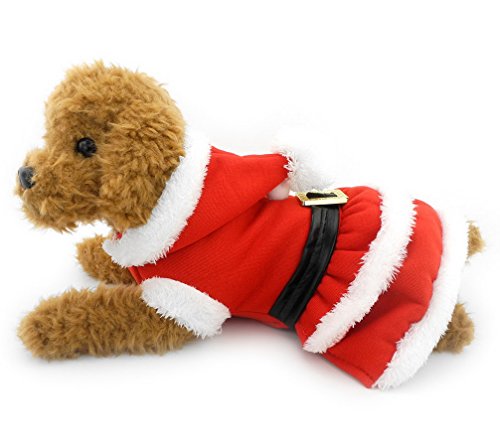 ranphy Yorkie Kleidung Hund Weihnachten Pullover Santa Hund Kleid Coat Doggy Kostüm Kleid mit Kapuze Gürtel verziert Winter Hoodies für Hunde von Ranphy