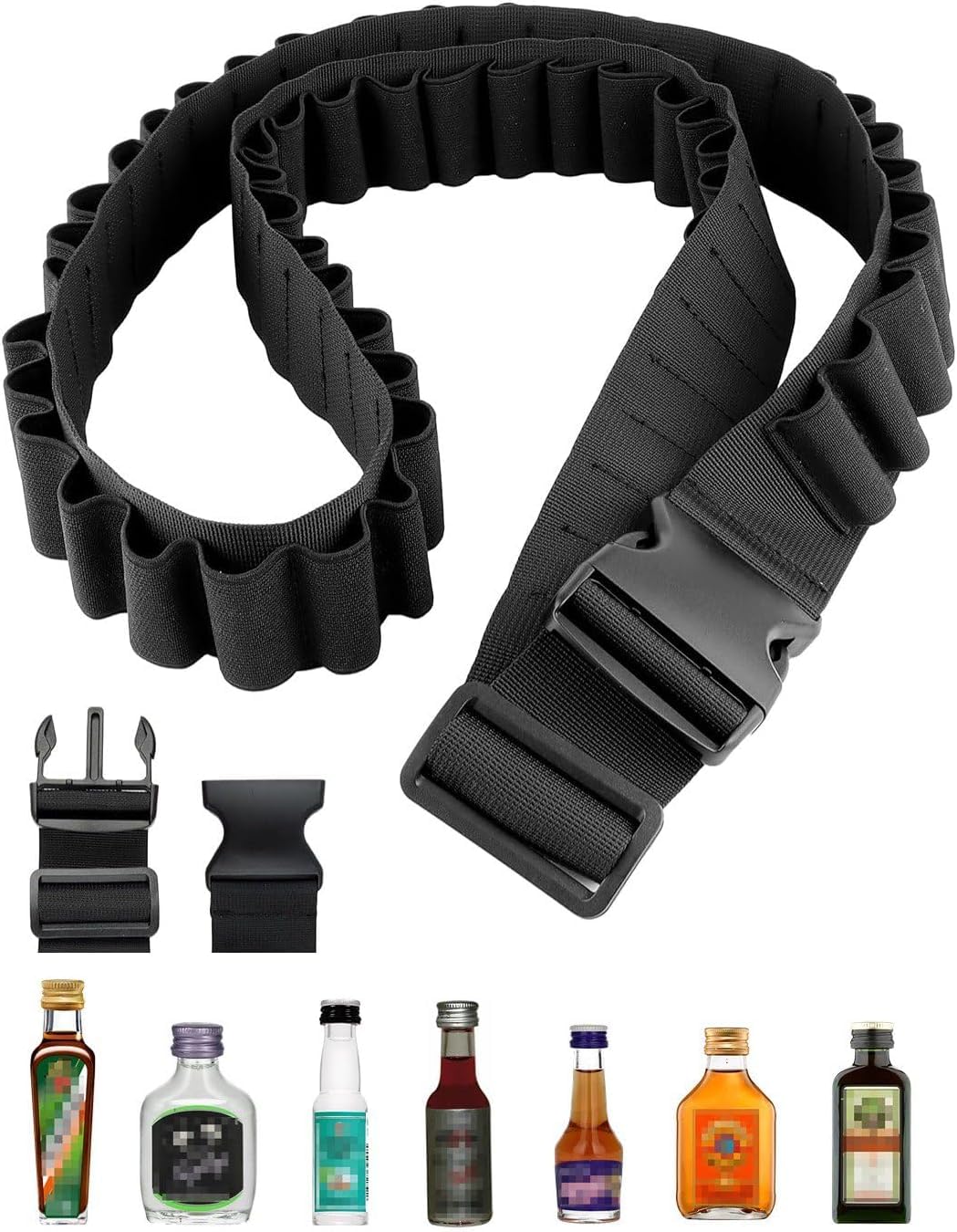 Raqieman Berentzen Klopfer Gürtel, Schnapsgürtel, Shot Schnaps Mini Alkohol Kette, Klopfergürtel Zapfanlage für Karneval,27 Slots (Schwarz) von Raqieman