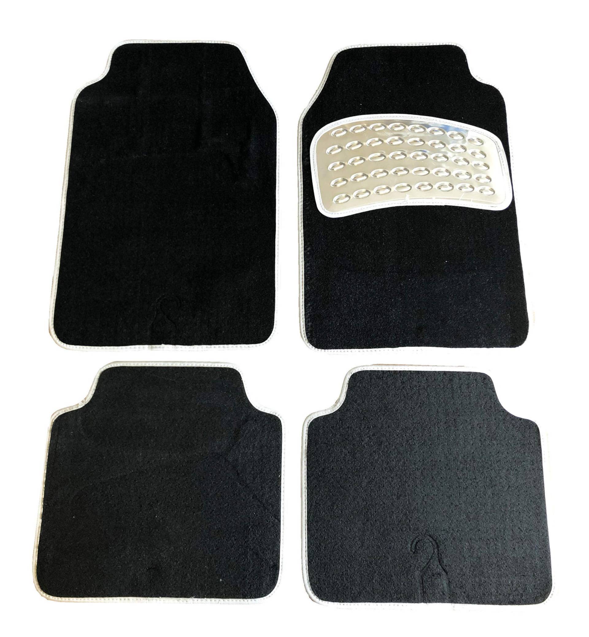 Universal 4er Set Automatten Autoteppich Fußmatten (Schwarz/Grau) - Velours mit Trittschutz/Rutschhemmend - Abmessung: 69x45 cm (Vorne) u. 43x45 cm (Hinten) von Rayline Auto Zubehör