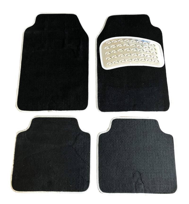Universal 4er Set Automatten Autoteppich Fußmatten (Schwarz/Grau) - Velours mit Trittschutz/Rutschhemmend - Abmessung: 69x45 cm (Vorne) u. 43x45 cm (Hinten) von Rayline Auto Zubehör