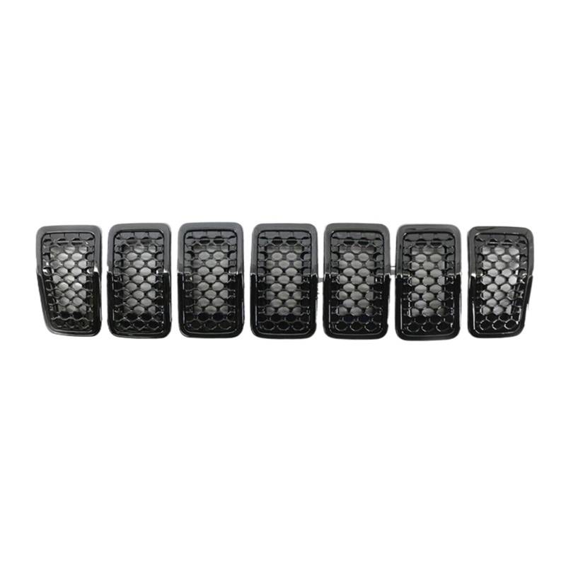 Frontgrill 7-teiliges Auto-Frontstoßstangen-Zentralgrill-Abdeckungs-Trim Ersetzt Mesh-Waben-Renngitter Für Jeep Für Cherokee 2019 2020 2021 2022 Front Nieren Kühlergrill(Schwarz) von Rdtnvc