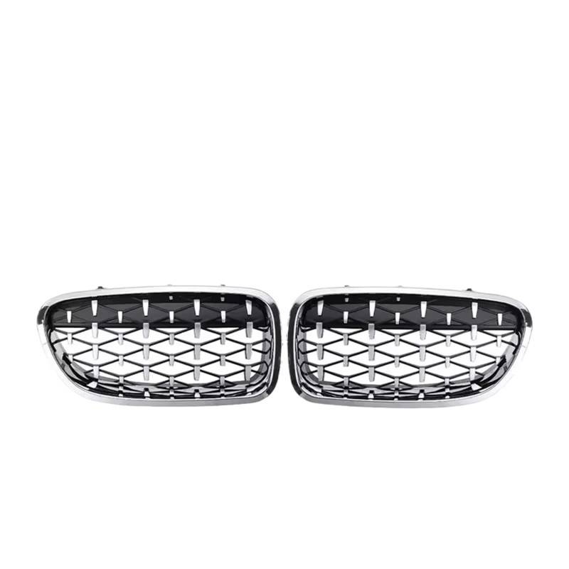 Frontgrill Diamant-Stil Auto-Frontgrill Für 5er F10 Grill F11 F18 2010 2011 2012 2013 2014 2015 2016 2017, Glänzend Schwarz, Renngrill, Autozubehör Front Nieren Kühlergrill(Full Sliver) von Rdtnvc
