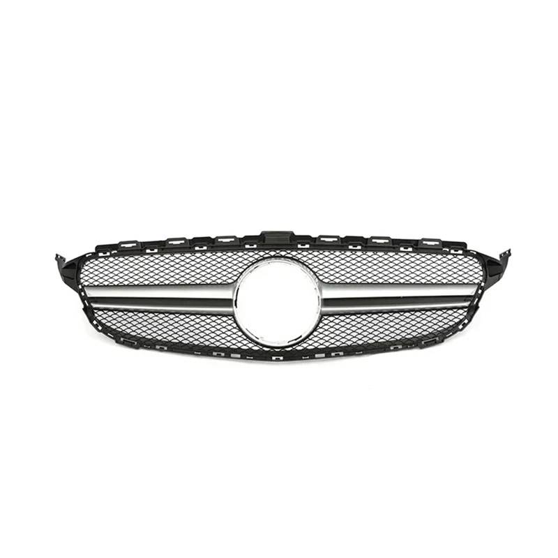 Frontgrill Frontgrill GT Grill Für Benz C Klasse W205 C180 C200 C300 C350 Für AMG Style Parrilla 2014 2015 2016 2017 2018 2019 2020 2021 Diamond Silve Front Nieren Kühlergrill(14-18 Q S Without) von Rdtnvc