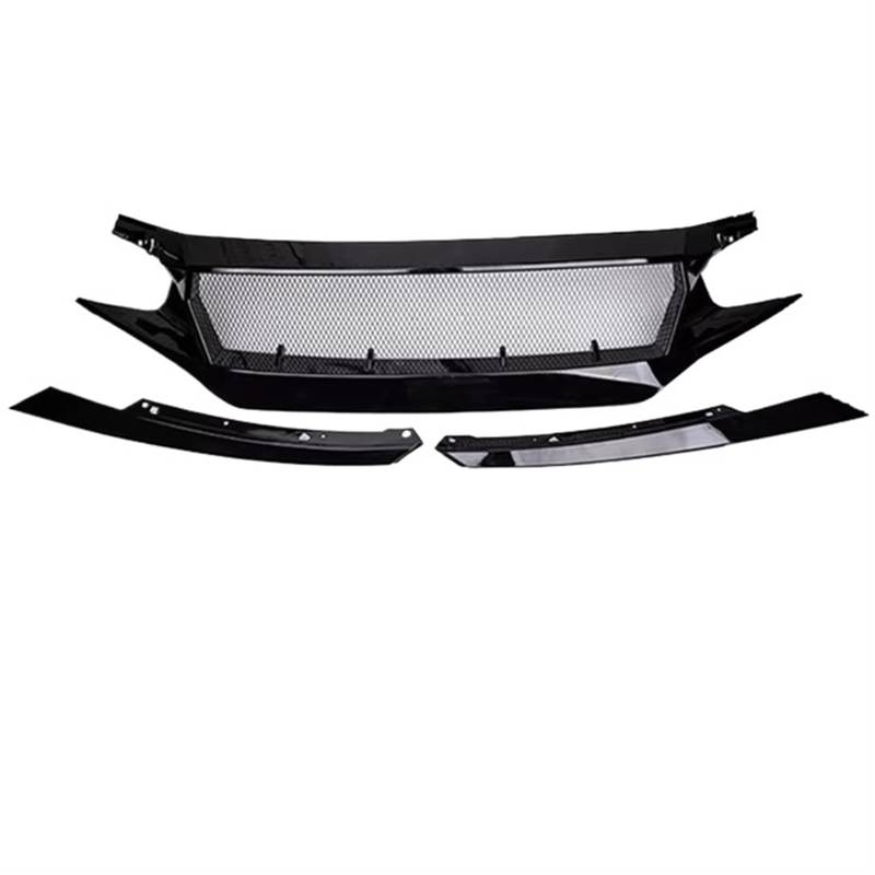 Frontgrill Für 10th Für Civic FK7 FK8 Type-R Fiberglas Frontschürze Grille Racing Auto FC JS N1 Stil Carbon Faser Dekoration Schwarz Zubehör Front Nieren Kühlergrill(Bright Black) von Rdtnvc