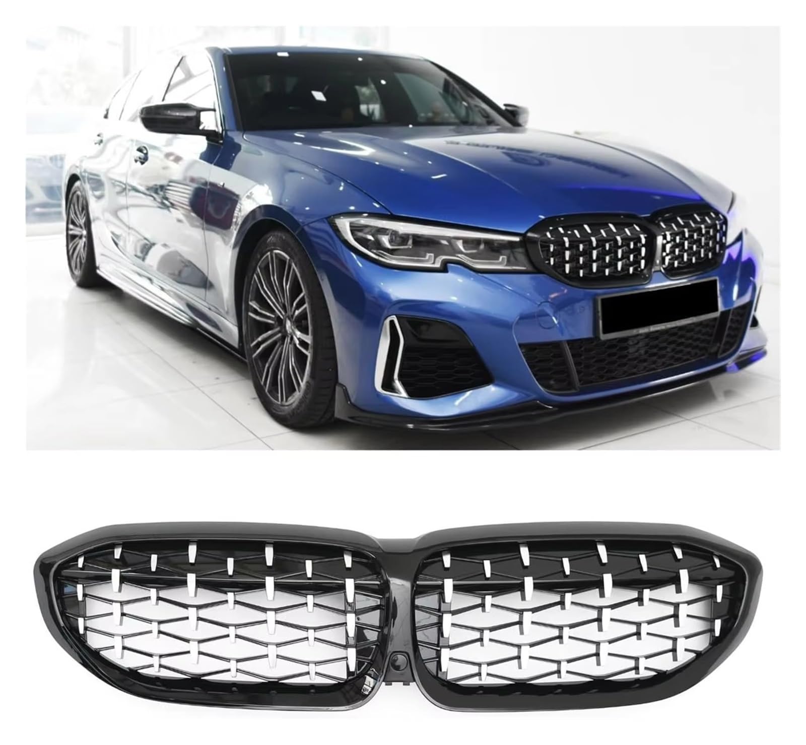 Frontgrill Für G20 3er G20 G21 G28 2019 2020 2021 2022 Frontstoßstange Haube Nierengrill Renngitter Ersatz Black Diamond Meteor Style Front Nieren Kühlergrill(Diamond-Chrome Black) von Rdtnvc
