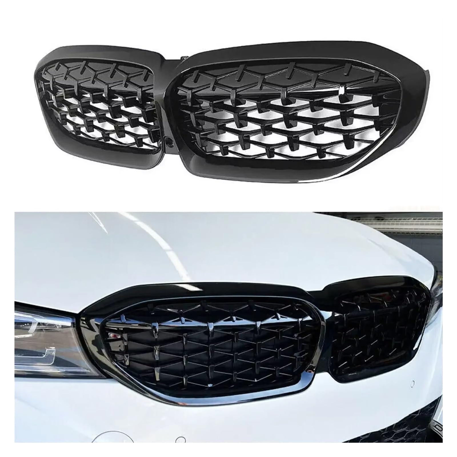Frontgrill Für G20 3er G20 G21 G28 2019 2020 2021 2022 Frontstoßstange Haube Nierengrill Renngitter Ersatz Black Diamond Meteor Style Front Nieren Kühlergrill(Diamond-Gloss Black) von Rdtnvc
