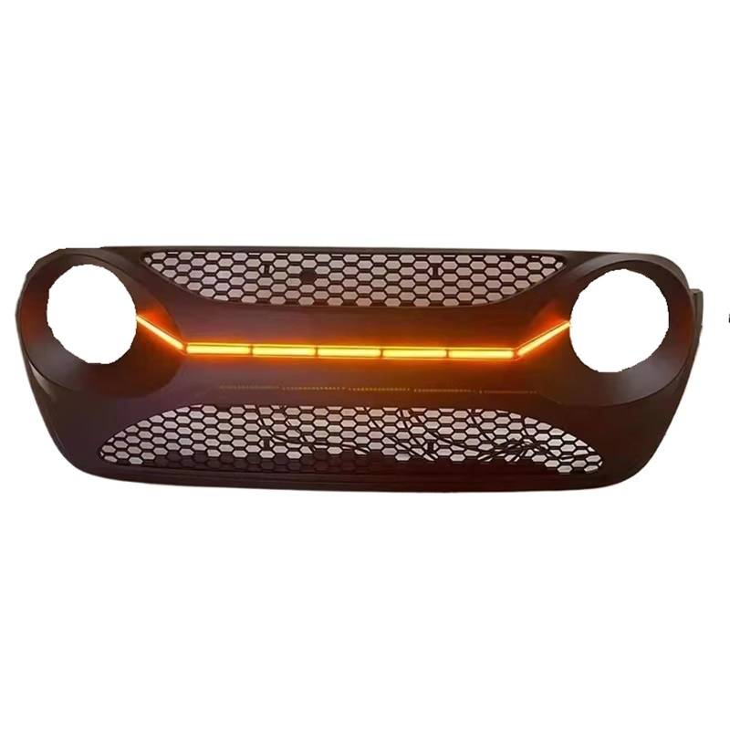 Frontgrill Für Jeep Für Wrangler JL 2018 2019 2020 2021 Auto Vorderen Stoßfänger Racing Grill Gitter Matt Schwarz Außen Teile Front Nieren Kühlergrill(C Style Light) von Rdtnvc