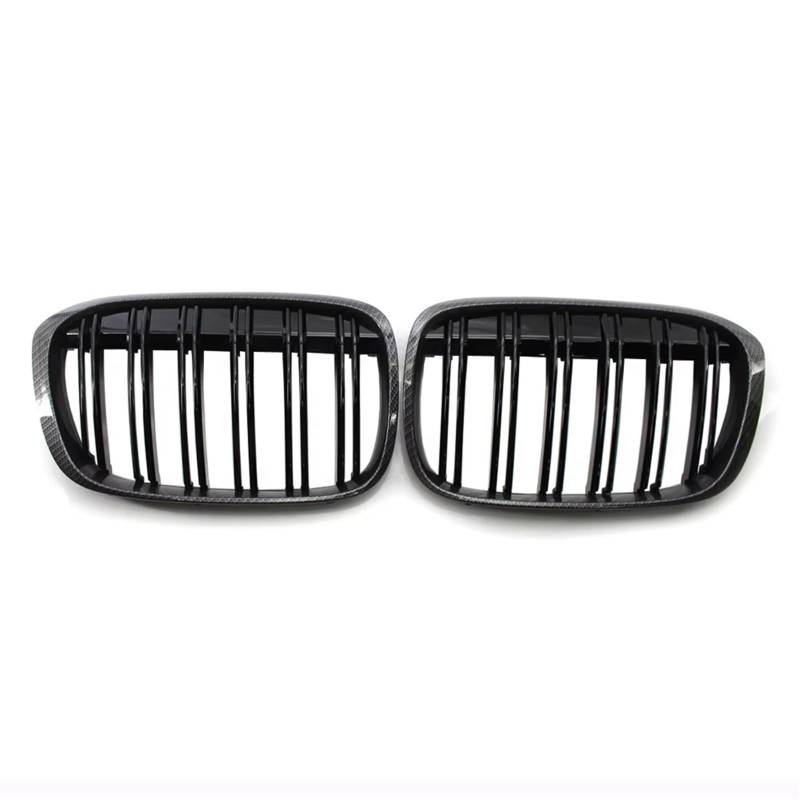 Frontgrill Glänzend Schwarze Doppellinien-Frontstoßstangen-Nierengrillgitter Für X1 F48 F49 2016 2017 2018 2019 2020 XDrive Front Nieren Kühlergrill(Kohlefaser) von Rdtnvc