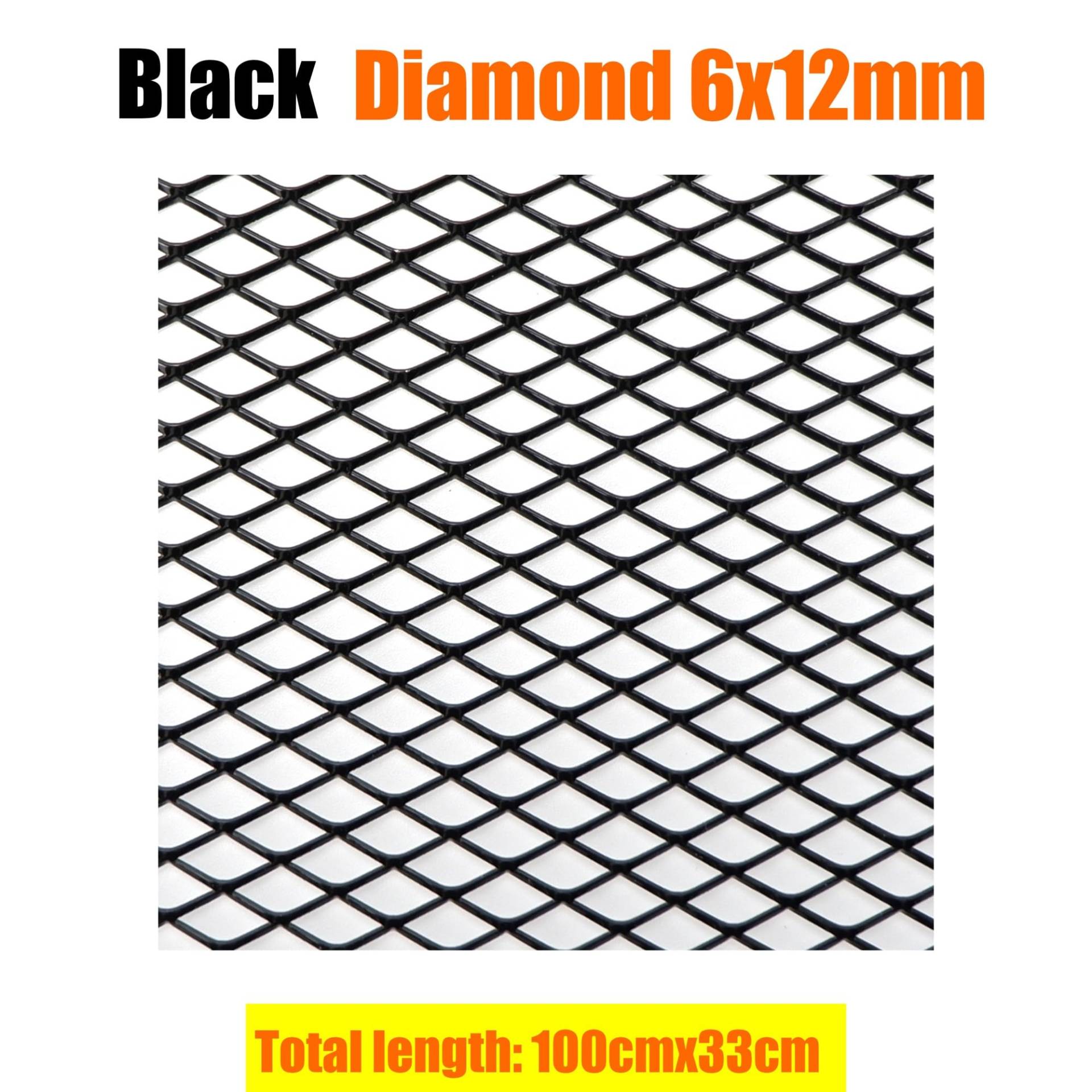 Frontgrill Universal 100x33cm Diamant Loch Aluminium Racing Auto Stoßstange Grille Grill Mesh Net Vent Schwarz Silber Rot Blau Tuning Front Nieren Kühlergrill(BK 6x12mm) von Rdtnvc
