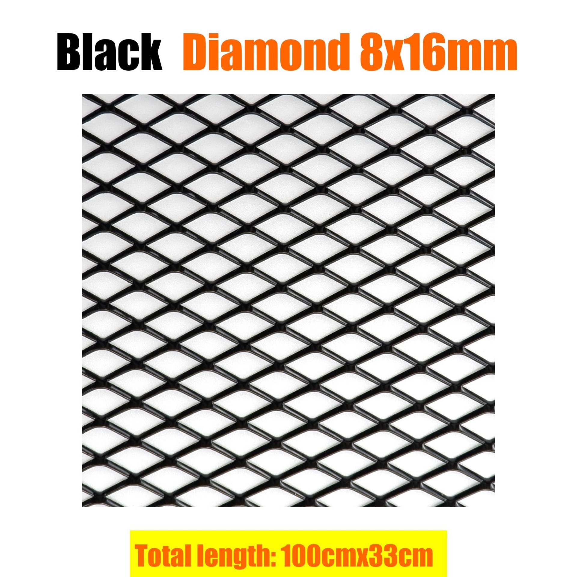 Frontgrill Universal 100x33cm Diamant Loch Aluminium Racing Auto Stoßstange Grille Grill Mesh Net Vent Schwarz Silber Rot Blau Tuning Front Nieren Kühlergrill(BK 8x16mm) von Rdtnvc