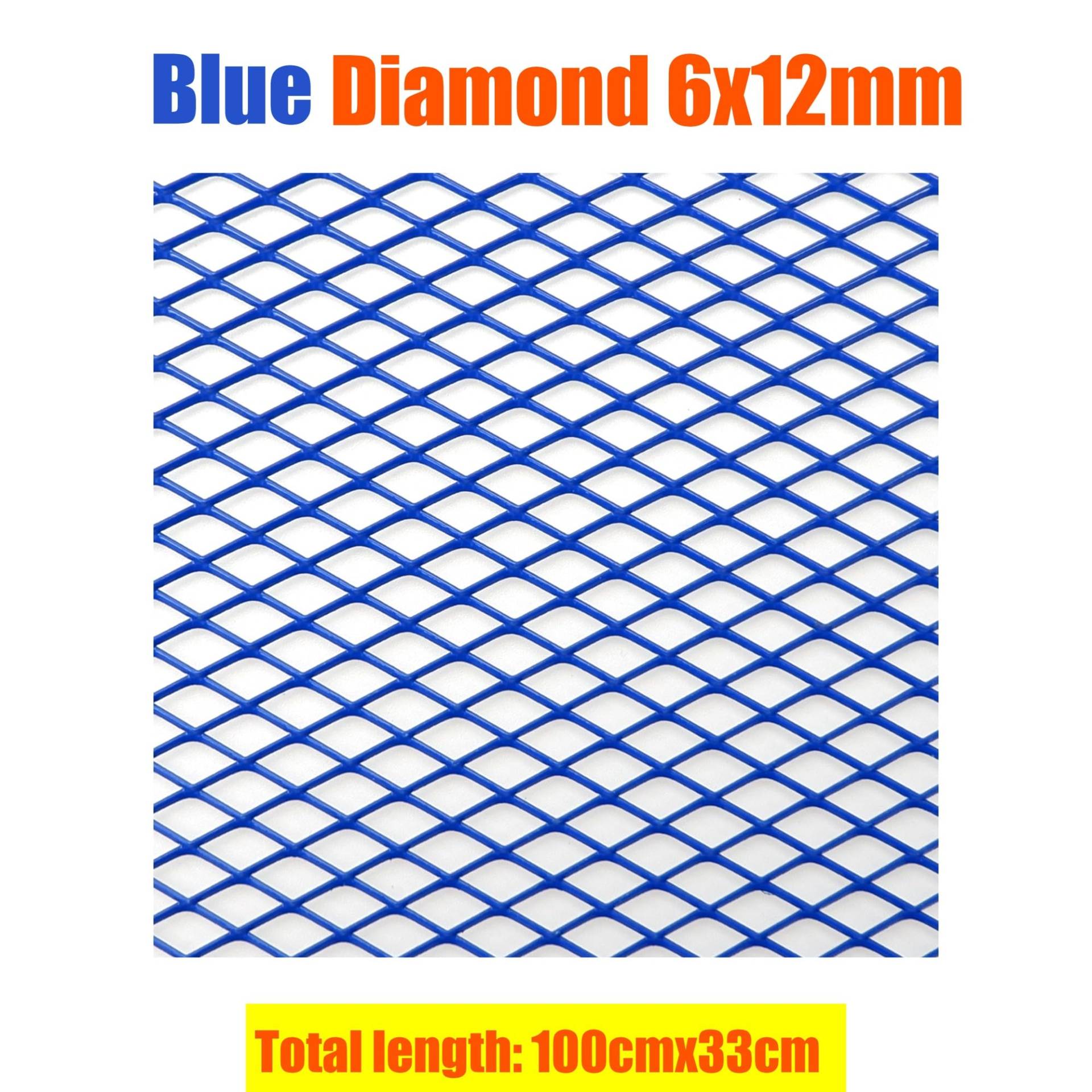 Frontgrill Universal 100x33cm Diamant Loch Aluminium Racing Auto Stoßstange Grille Grill Mesh Net Vent Schwarz Silber Rot Blau Tuning Front Nieren Kühlergrill(Blue 6x12mm) von Rdtnvc