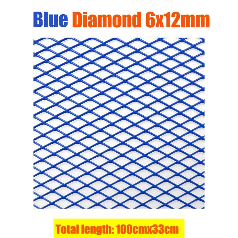 Frontgrill Universal 100x33cm Diamant Loch Aluminium Racing Auto Stoßstange Grille Grill Mesh Net Vent Schwarz Silber Rot Blau Tuning Front Nieren Kühlergrill(Blue 6x12mm) von Rdtnvc