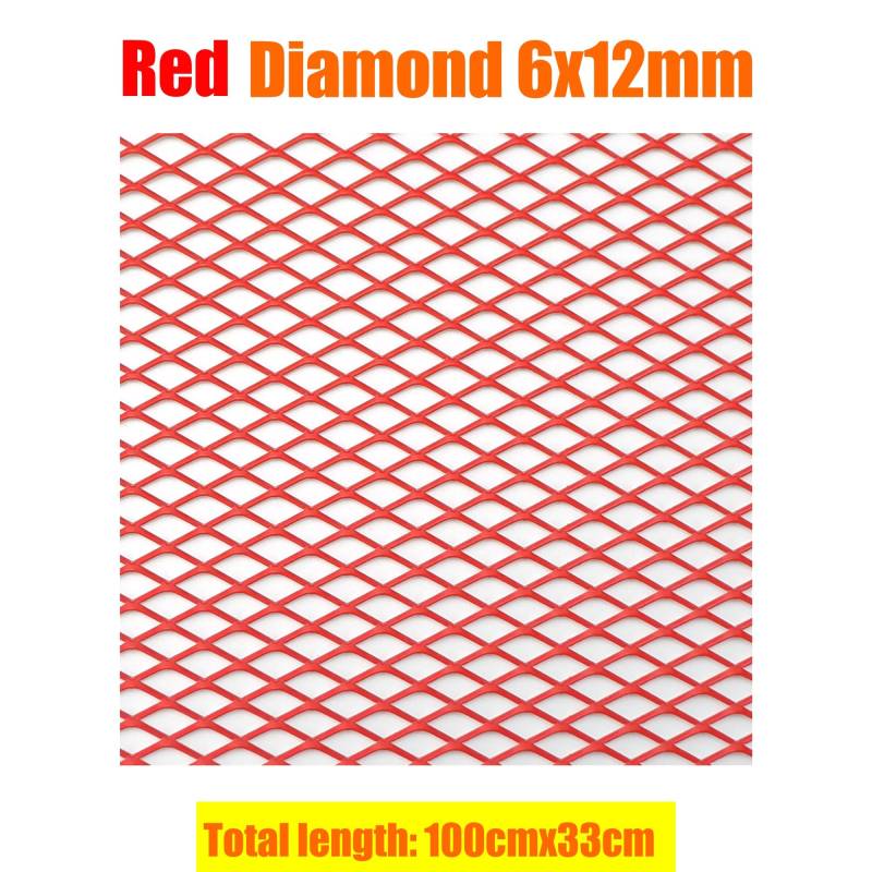 Frontgrill Universal 100x33cm Diamant Loch Aluminium Racing Auto Stoßstange Grille Grill Mesh Net Vent Schwarz Silber Rot Blau Tuning Front Nieren Kühlergrill(Red 6x12mm) von Rdtnvc