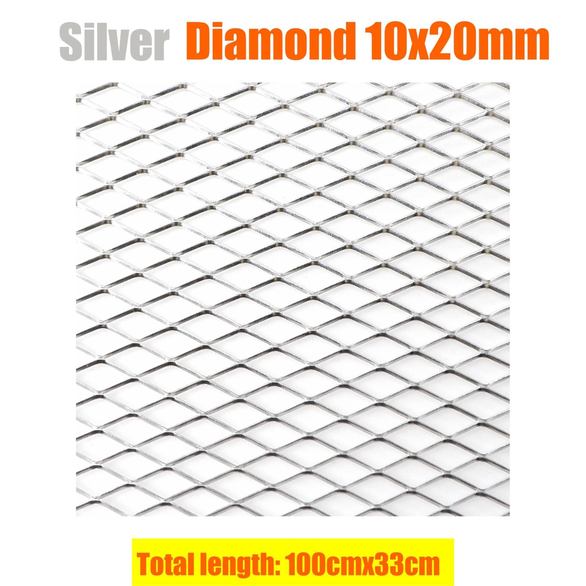 Frontgrill Universal 100x33cm Diamant Loch Aluminium Racing Auto Stoßstange Grille Grill Mesh Net Vent Schwarz Silber Rot Blau Tuning Front Nieren Kühlergrill(SIL 10x20mm) von Rdtnvc
