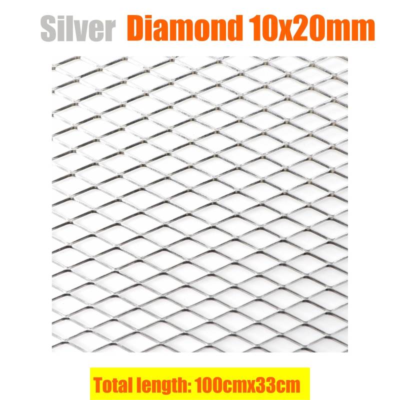 Frontgrill Universal 100x33cm Diamant Loch Aluminium Racing Auto Stoßstange Grille Grill Mesh Net Vent Schwarz Silber Rot Blau Tuning Front Nieren Kühlergrill(SIL 10x20mm) von Rdtnvc