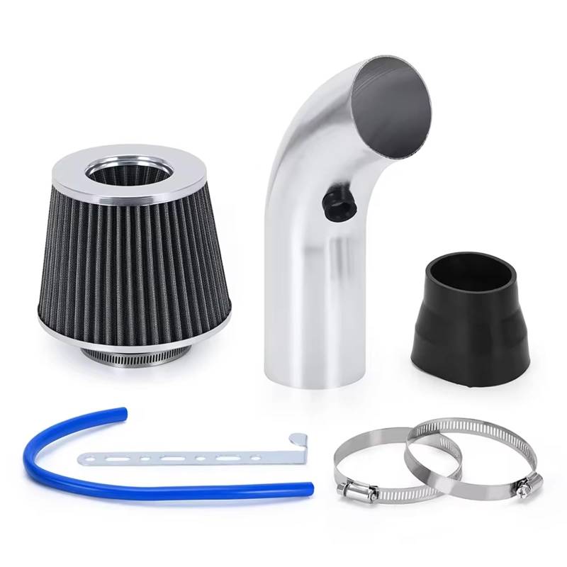 Lufteinlass Ansaugschlauch 3 "76mm Universal-Luftfilter Und Kaltluftansaugrohr Turbo-Ansaugrohr-Kit Mit Luftfilterkegel VR-AIT28+IMK14 Auto Ansaugrohr(Silver B) von Rdtnvc
