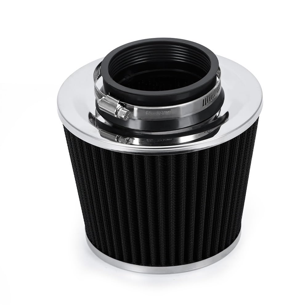 Lufteinlass Ansaugschlauch Universeller 3-Zoll-76-mm-Luftfilter Und Kaltluftansaugrohr-Turbo-Ansaugrohr-Kit Mit Luftfilterkegel PQY-AIT28+IMK14 Auto Ansaugrohr(Black A) von Rdtnvc