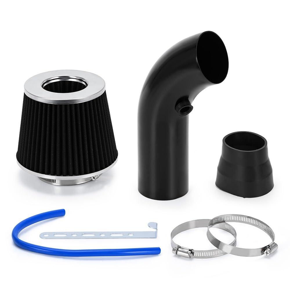 Lufteinlass Ansaugschlauch Universeller 3-Zoll-76-mm-Luftfilter Und Kaltluftansaugrohr-Turbo-Ansaugrohr-Kit Mit Luftfilterkegel PQY-AIT28+IMK14 Auto Ansaugrohr(Black B) von Rdtnvc