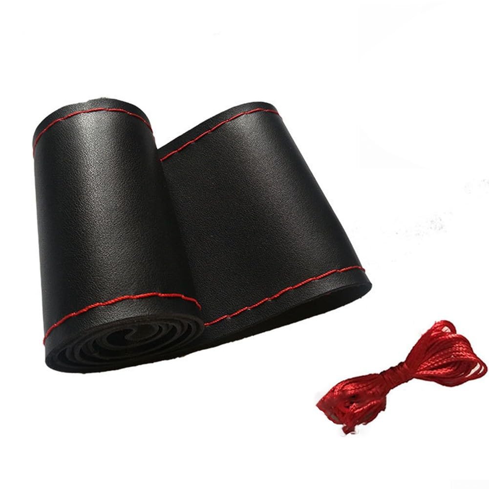 DIY Auto Lenkradbezug, schwarzrotes Leder, geeignet für Lenkräder mit 37 bis 38 cm Durchmesser, hochwertiges Ledermaterial DIY Auto Lenkradbezug, schwarzrotes Leder, geeignet für Lenkräder mit 37 bis 38 cm Durchmesser, hochwertiges Ledermaterial von ReachMall