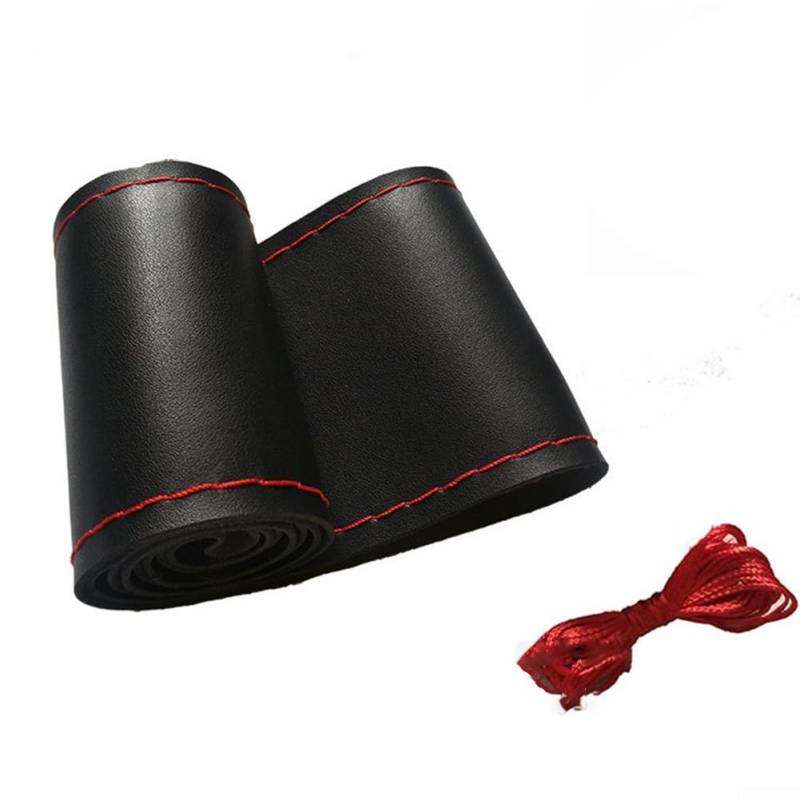 DIY Auto Lenkradbezug, schwarzrotes Leder, geeignet für Lenkräder mit 37 bis 38 cm Durchmesser, hochwertiges Ledermaterial von ReachMall