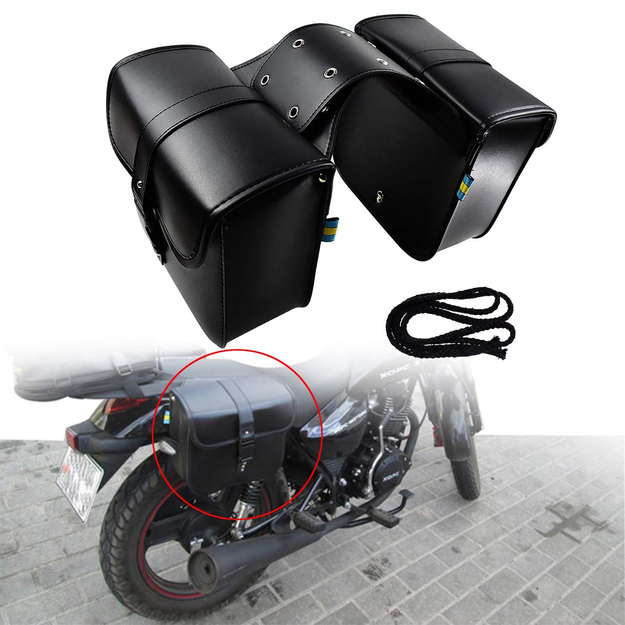 HDBUBALUS Motorrad Satteltasche Universal Werkzeugtasche Panniers Fit für Harley Yamaha Cruiser Schwarz von HDBUBALUS