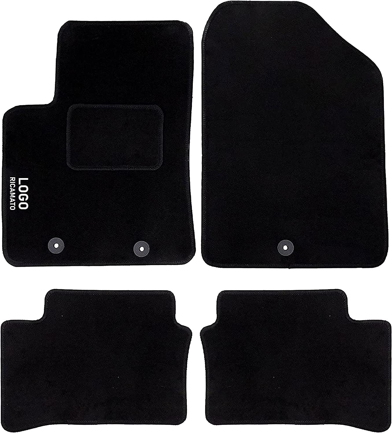 Rebeca Shop® Auto-Fußmatten, kompatibel mit i10 von 2014 bis 2019, konturierte Teppiche, schwarzer Teppich, gesticktes Logo Absatzschoner und Befestigungsclips (kompatibel mit i10 von 2014 bis 2019) von Rebeca Shop