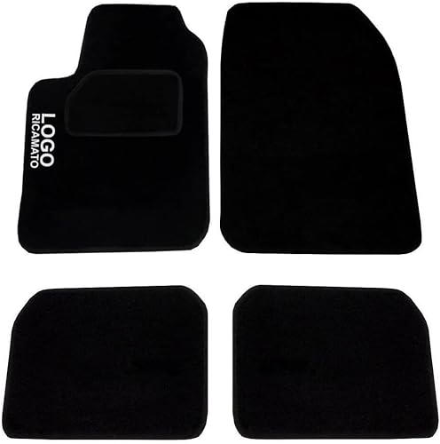 Rebeca Shop® Autofußmatten passend für Fiesta aus schwarzem Teppich, anpassbare Teppiche, gesticktes Logo, verstärkte Fersenpolster von Rebeca Shop