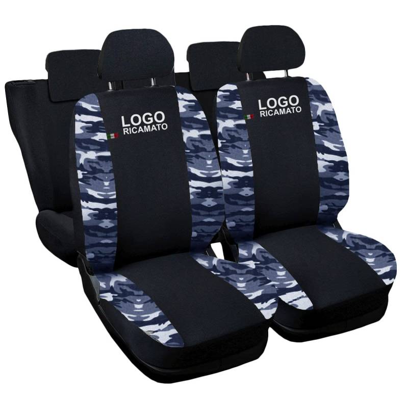 Rebeca Shop® Autositzbezüge, kompatibel mit C-Max, hergestellt in Italien, Vorder- und Rücksitzbezüge, Camouflage blau von Rebeca Shop