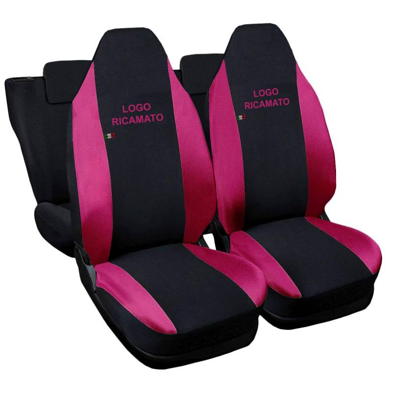 Rebeca Shop® Sitzbezüge, kompatibel mit Aygo, hergestellt in Italien, Sitzbezüge, Vorder- und Rücksitzbezüge, gesticktes Auto-Modelllogo (schwarz/fuchsia) von Rebeca Shop